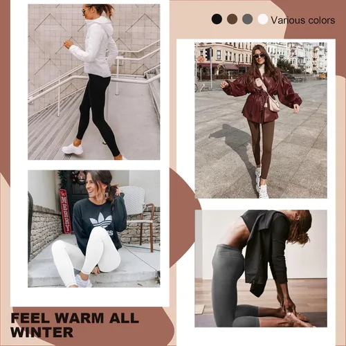 Vista 3 de Opuntia Paquete de 2 leggings de cintura alta con forro polar para mujer, pantalones cálidos de invierno, control de abdomen, yoga, senderismo