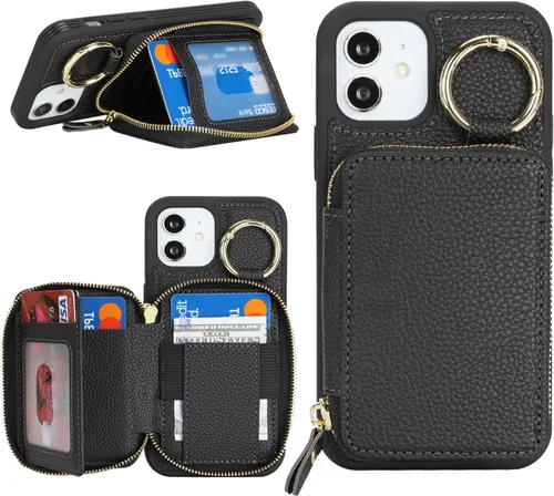 Vista 24 de Funda compatible con iPhone 11 con tarjetero, para iPhone 11, funda de teléfono con cremallera y ranura para mujer, 6.1 pulgadas, oro rosa
