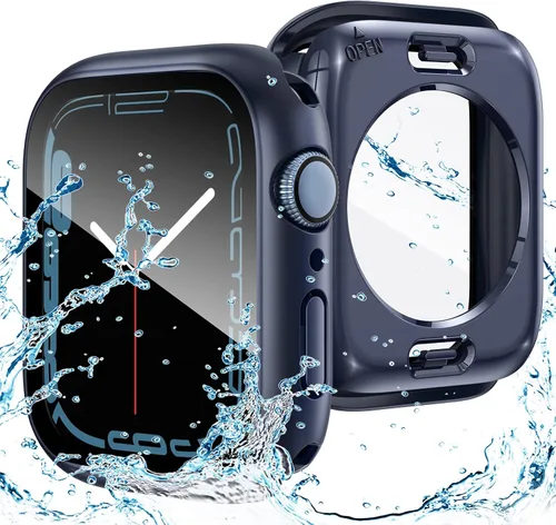 Vista 10 de Goton Funda impermeable 2 en 1 para Apple Watch, protector de pantalla para series 6/5/4, SE 3/2/1 de 40mm, cubierta frontal de vidrio protectora