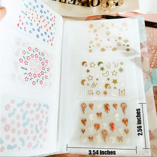 Vista 7 de 102 hojas de calcomanías para arte de uñas y libro de almacenamiento, 5200 piezas de calcomanías autoadhesivas 3D blancas con diseños florales
