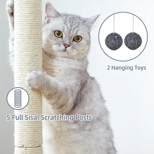 Vista 3 de Torre Rascador para Gatos Grandes de Interior, Árbol Pequeño para Gatos con Cama de Percha Grande, Casa de Árboles de 28 Pulgadas de Alto con Cueva