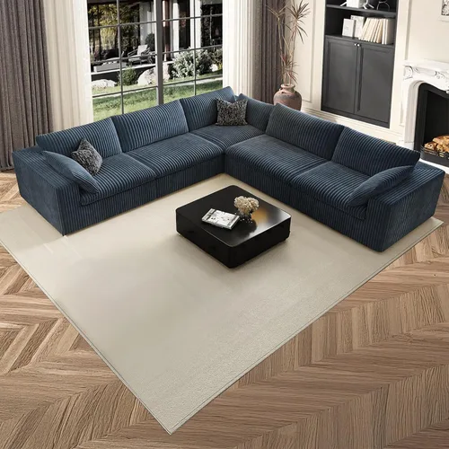 Vista 53 de 118" Cloud Couch Oversized Modular Sectional Sofa, Boneless L-Shaped 6 Seater Deep Seat Couch with Ottoman, Soft Corduroy Upholstery, DIY Negro