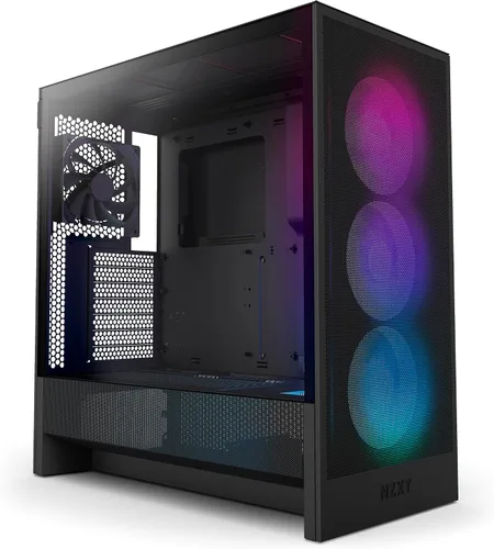 Vista 13 de NZXT H5 Flow Estuche compacto ATX para juegos de PC, torre media, alto flujo de aire, panel frontal perforado, panel lateral de vidrio templado