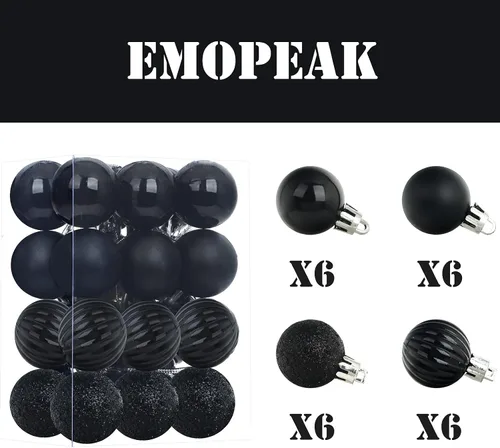 Vista 3 de Emopeak - Juego de 24 esferas navideñas, ornamentos irrompibles, 4 estilos, decoración colgante para árbol de Navidad, boda o fiesta