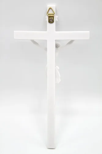 Vista 6 de Crucifijo de pared de 10 pulgadas con cruz de Jesús de piedra blanca Corpus Estatua italiana Escultura Colección Vittoria Made in Italy.