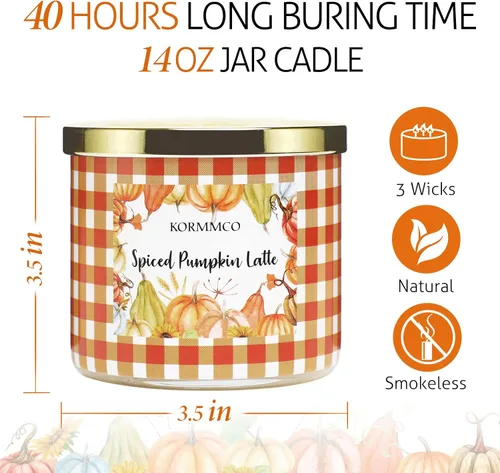 Vista 3 de Vela con leche de calabaza especiada, vela perfumada de otoño, vela grande de 3 mechas, 14 onzas