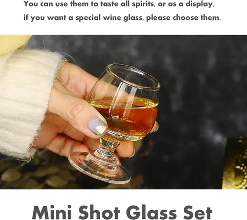 Vista 6 de Valeways Juego de 6 mini vasos de chupito de 1.75 onzas, transparentes, súper lindos, perfectos para degustar brandy - Snifters de vidrio