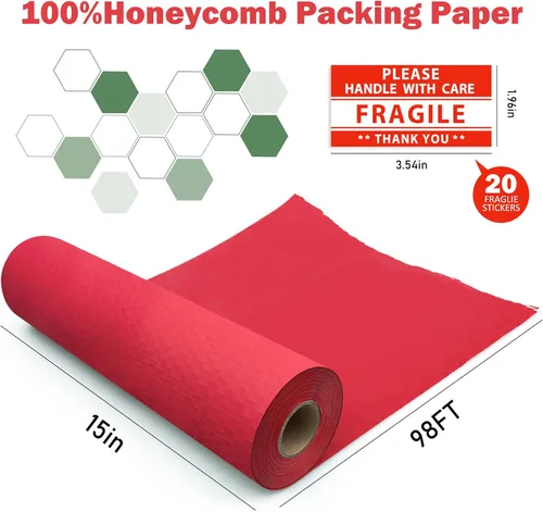 Vista 2 de Papel de embalaje de panal de abeja de 15 x 98 pies para mover, envío, embalaje, relleno de vacío, rollo protector ecológico y reciclable con 20
