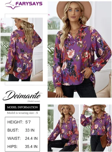 Vista 7 de FARYSAYS Blusas sueltas con cuello en V y estampado abstracto para mujer