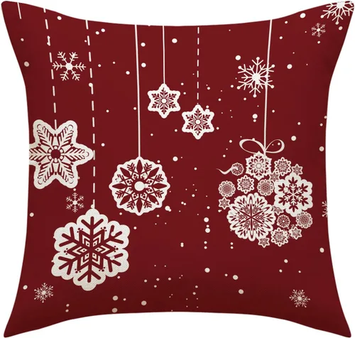 Vista 7 de Fundas de almohada navideñas de 18 pulgadas, 4 piezas, decoración navideña festiva roja (4 piezas mezcladas)