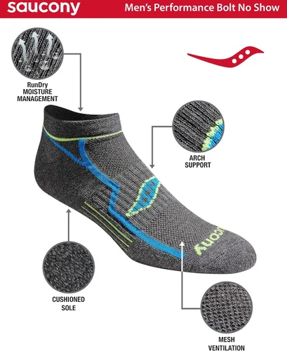 Vista 4 de Saucony Calcetines invisibles Rundry Bolt Performance para hombre, disponibles en tallas M-XXL (6, 12, 18 pares)