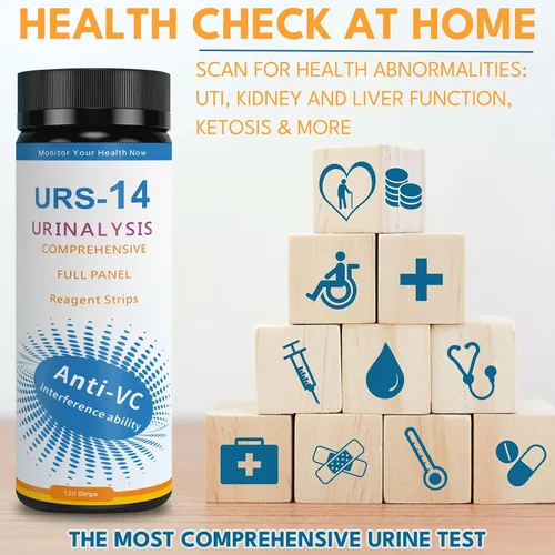 Vista 3 de 14 tiras de prueba URS para análisis de orina y detección de leucocitos y nitritos (UTI) - para uso de venta libre Leucocitos y nitritos