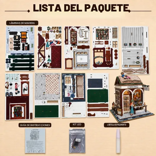 Vista 6 de Rompecabezas de madera 3D, kits de rincón de libros para adultos, kits de construcción de casas en miniatura, manualidades de madera