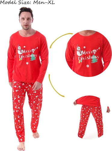 Vista 3 de Vopmocld - Pijama familiar a juego para Navidad, pijamas rojas para fiestas, juegos de ropa de dormir de algodón