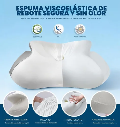 Vista 8 de Almohada de apoyo para el cuello para dormir, almohadas de espuma viscoelástica de contorno para dolor de cuello, almohada cervical ortopédica