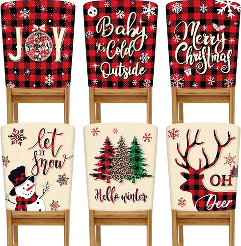 Vista 7 de Buryeah 6 fundas para respaldo de silla de Navidad, 6 estilos, extraíbles, lavables, elásticas, para comedor, fundas protectoras de sillas Parson