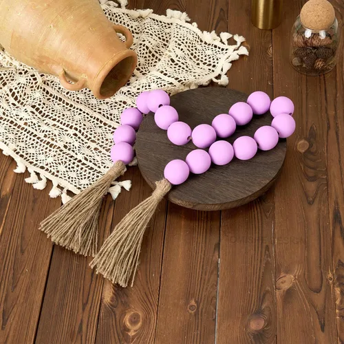 Vista 237 de OMISHE Guirnalda de cuentas de madera extra grande con cuentas de madera y borlas de 1.6 pulgadas de diámetro, cuentas decorativas rústicas de 41
