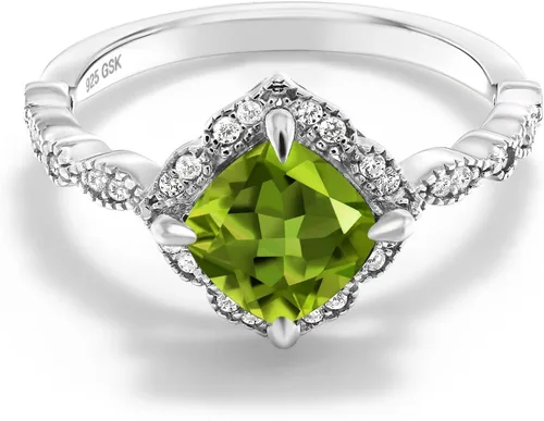Vista 32 de Gem Stone King Anillo de compromiso solitario de moissanita blanca con piedra natal de corte cojín de 0.276 in para mujer, plata de ley 925