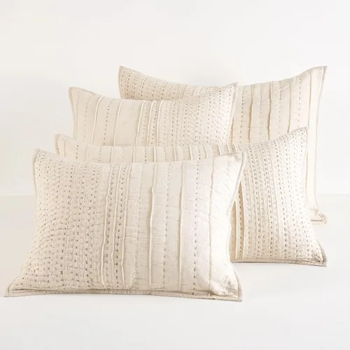 Vista 13 de Pine Cone Hill TAFT - Funda de almohada acolchada neutra, tamaño estándar, patrón de rayas multi/blancas