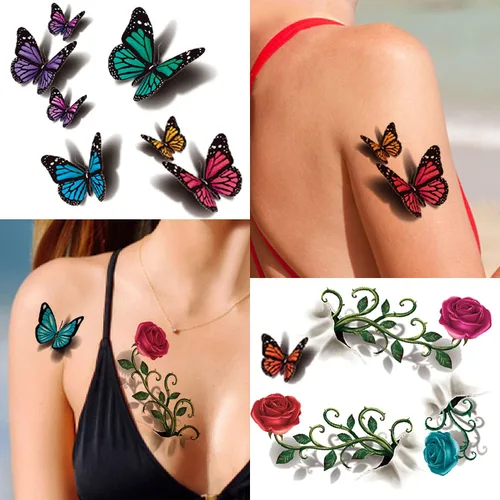 Vista 5 de Cerlaza 78 estilos de tatuajes temporales para mujeres adultas, calcomanías de tatuaje de mariposa realistas, tatuajes temporales para mujer