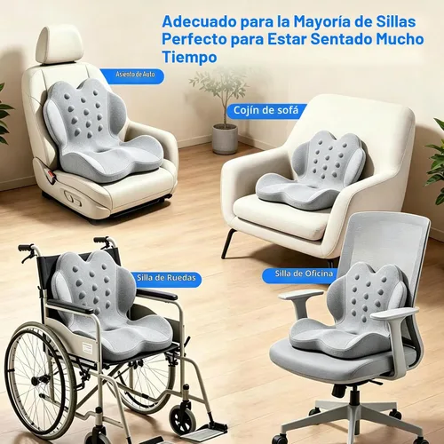 Vista 6 de Cojín de asiento de espuma viscoelástica con soporte lumbar para alivio del dolor de ciática y coxis, silla de oficina, silla de ruedas, asiento