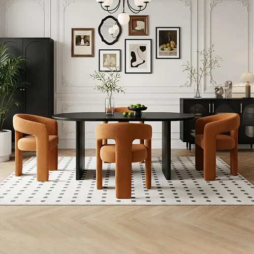 Vista 18 de Silla de Comedor Moderna de Chenille Tipo Barril Tapizada en Tela para Comedor con Brazo, Cómoda Silla Auxiliar de Acento para Cocina/Sala