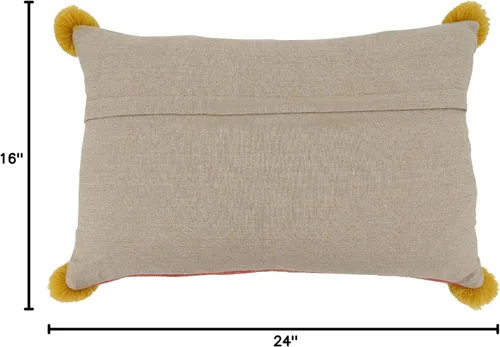 Vista 4 de SARO LIFESTYLE Delphine Collection - Almohada lumbar bordada geométrica con relleno de plumón, 16 x 24 pulgadas, multicolor