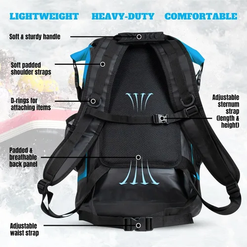 Vista 6 de TACTIKO Mochila resistente 100% impermeable, bolsas secas enrollables para kayak, senderismo, campamento, supervivencia
