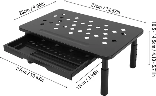 Vista 2 de Yosoo Health Gear Soporte elevador de metal para computadora con cajón, ventilado de 3 alturas ajustables, rodamiento de 44.1 lbs, para computadora