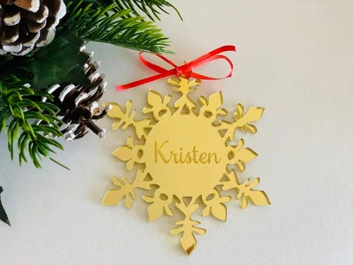 Vista 8 de Adornos para árbol de Navidad, copos de nieve acrílicos espejados personalizados, adornos de nombre colgantes, regalo de recuerdo de cristal hecho a