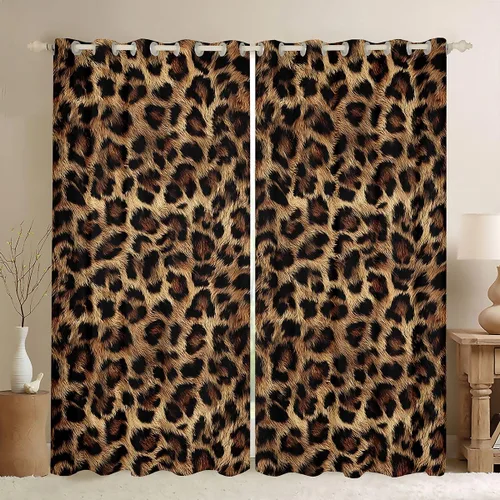 Vista 18 de Feelyou Cortinas opacas con estampado de leopardo para dormitorio, sala de estar, safari, cortinas de oscurecimiento de habitación con purpurina