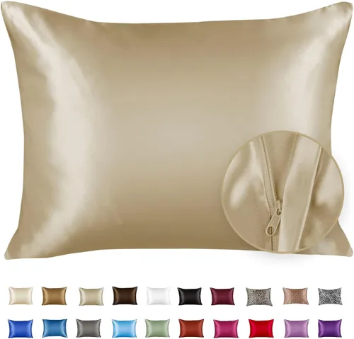 Vista 14 de ShopBedding - Lujosa funda de almohada de satén para el cabello, 2 unidades, satinada, estándar, con cremallera, estampado de cebra marrón