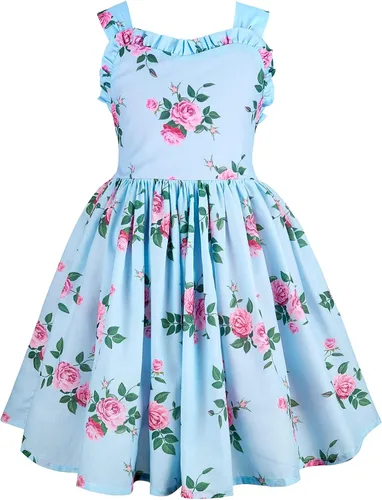 Vista 3 de Bcaur Vestido de otoño de algodón para niñas 2T-12, vestido de Pascua con estampado floral casual