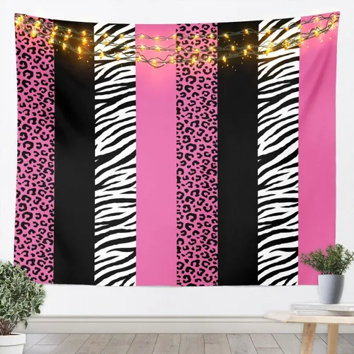Vista 13 de Leopard Print Tapestry,Cheetah Zebra Skin Rustic Farmhouse Wall Tapestries,Girls Women Room Decor,Geometric Stripes Patchwork Chic Wall Leopard 10