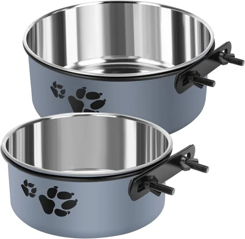 Vista 11 de Cuenco de agua para perrera, caja de acero inoxidable para perros, tazón de agua sin derrames, paquete de 2 cuencos colgantes para jaula de perrera