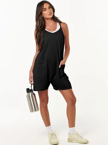 Vista 9 de Caracilia Mameluco para mujer, de verano, casual, sin mangas, suelto, con tirantes delgados, pantalones cortos, overol 2025 para vacaciones