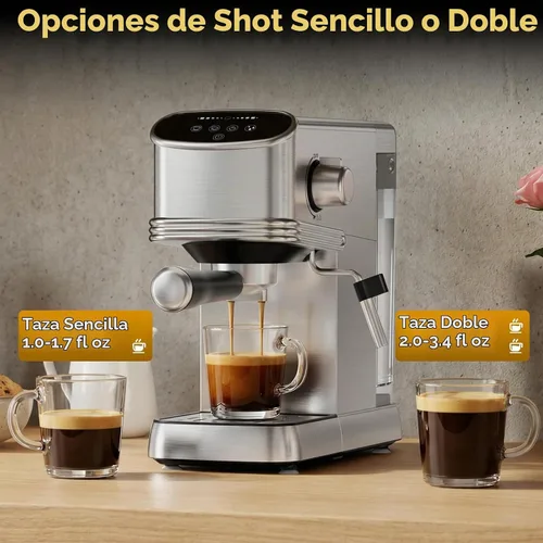 Vista 2 de COWSAR Máquina de café expreso de 20 bares, cafetera compacta con espumador de leche al vapor, cafetera de acero inoxidable con tanque de agua