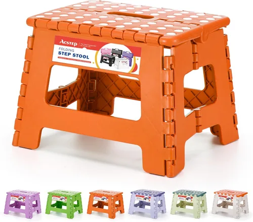 Vista 15 de ACSTEP Taburete plegable de 9 pulgadas, capacidad de 300 libras, taburetes plegables de plástico para niños y adultos, taburete plegable adecuado