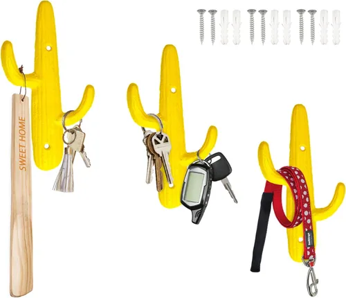 Vista 8 de Comfify Juego de 3 ganchos dobles de cactus marrón – Hierro fundido Juego de 3 ganchos para cactus, 2 ganchos cada uno, 6 en total; tornillos