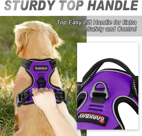 Vista 109 de BARKBAY - Arnés para perro sin tirones con clip frontal, material resistente y reflectante, asa de fácil control para pasear perros grandes