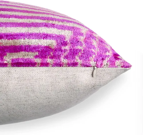 Vista 5 de Cojín decorativo hecho a mano con funda de cojín rellena, patrón de laberinto rosa, funda de cojín lumbar de seda de terciopelo suave para sala