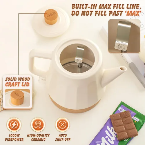 Vista 5 de Hervidor eléctrico de cerámica, caldera de té de apagado automático y olla de caldera de agua caliente para café y té, evita que hierva en seco