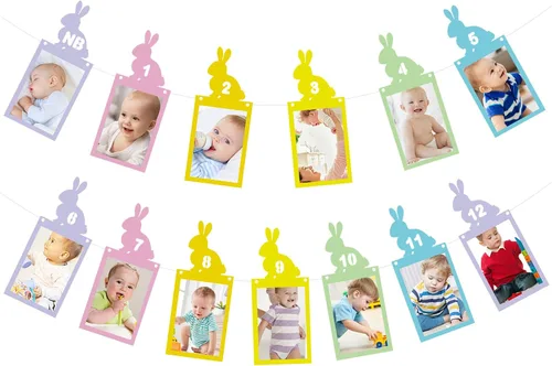 Vista 13 de Cartel de fotos de Navidad para el primer cumpleaños, pancarta de fotos con purpurina para recién nacidos a 12 meses, fotografía de hitos mensuales