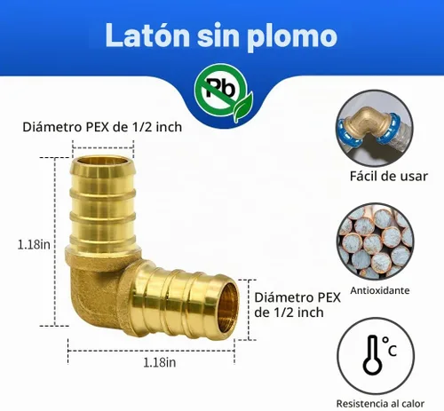 Vista 2 de 15 piezas de accesorios PEX de 1/2 pulgada, juego de acoplamientos rectos de codo TEE, combinación de accesorios de PEX de latón con Tees, codos
