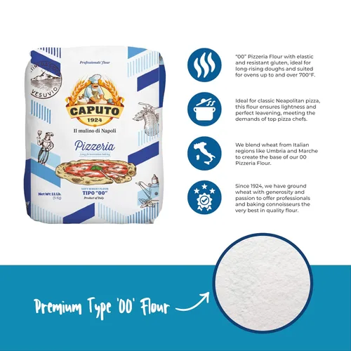 Vista 8 de Antimo Caputo Harina para Pizzería Azul, Bolsa de 11 Libras (5Kg) - Harina Italiana 00 - Trigo suave para masa de pizza - Hace esa pizza napolitana