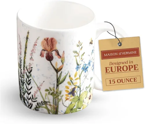 Vista 159 de Maison d' Hermine Taza de café con asas, tazas de porcelana fina de hueso, paquete de una taza de té para bebidas calientes, capuchino, latte