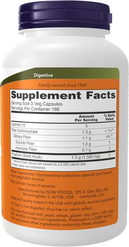 Vista 2 de Now Foods Psyllium Husk Cápsulas 0.02 oz, 5972, 1, 1