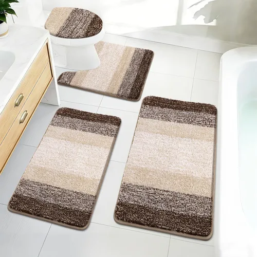 Vista 25 de Bsmathom Juego de 4 tapetes de baño de microfibra de felpa, color beige
