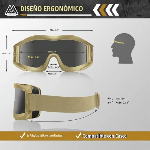 Vista 6 de Airsoft - Gafas de seguridad antivaho con certificación ANSI Z87.1, resistentes a los impactos, gafas de tiro tácticas Lente de una sola capa A1