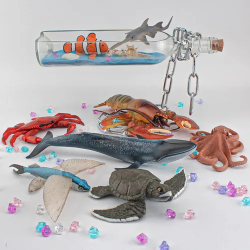 Vista 4 de Juego de 8 juguetes de criaturas marinas gigantes para niños, 8 piezas, figura de juguete de ballena, modelo de langosta australiana, educativo